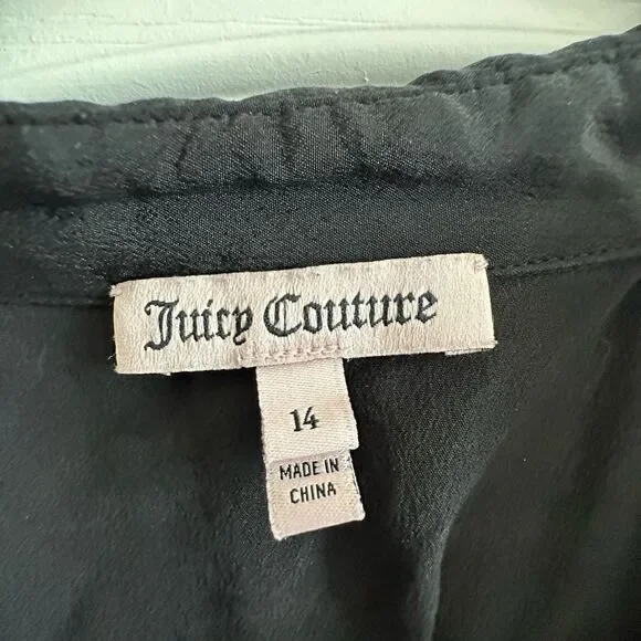 Y2K Juicy Couture Black Silk Shirtdress with Gold Buttons size 14 - Picture 3 of 9